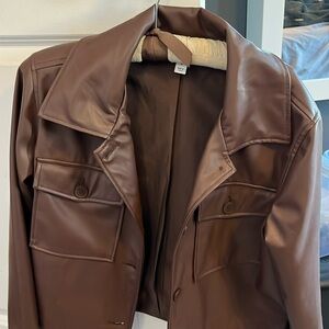 Faux leather shacket